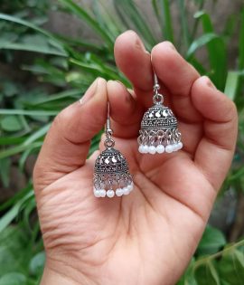 Small Silver Oxidized Jhumki Earrings for Women – Lightweight Daily Wear Jewelry