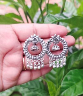 Jhumka Earrings – Small Oxidized Silver Lightweight Round Shape Design for Girls & Women