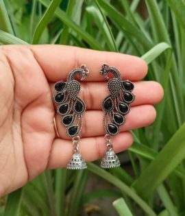 Peacock design Jhumka Earrings for girls and women Small Size Black Color
