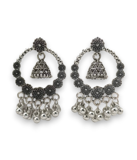 Oxidised Silver Floral Jhumka Hoops Design