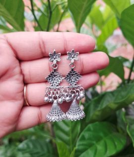 Jhumka Earrings – Small Oxidized Silver Lightweight Design for Girls & Women