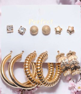 Celeb-Style Gold Korean Hoop & Dangle Earrings Set