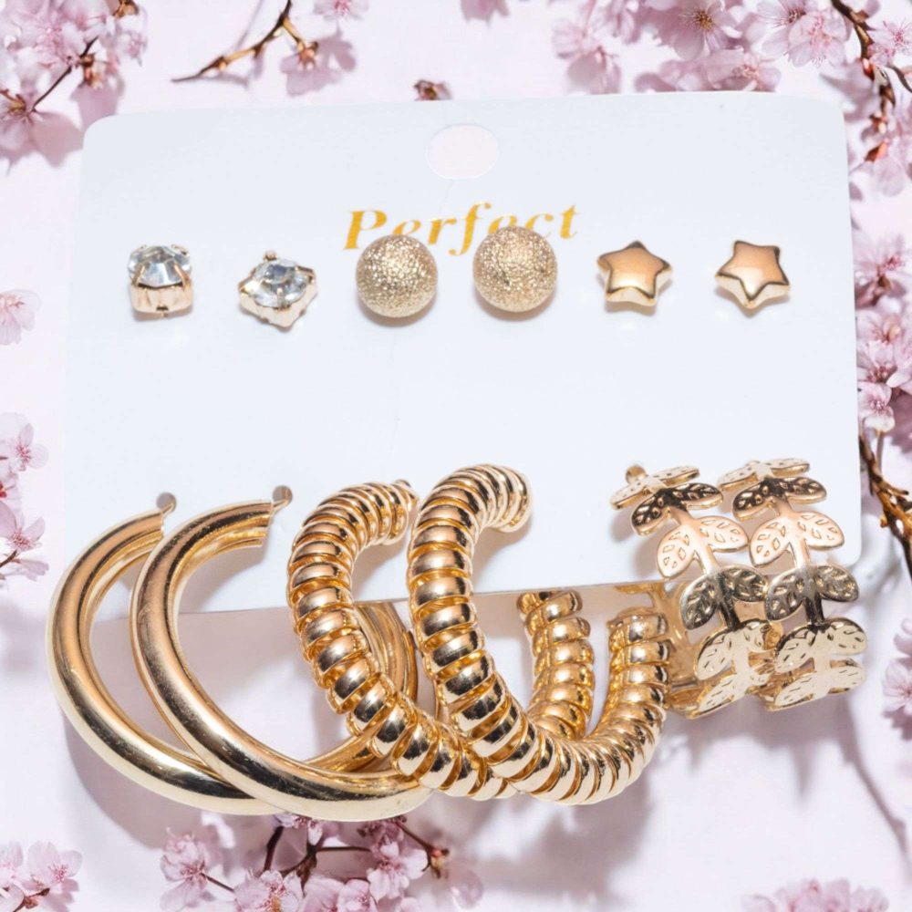 Celeb-Style Gold Korean Hoop & Dangle Earrings Set - Image 3