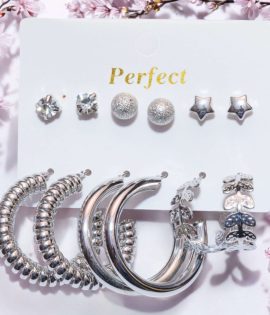 Celeb-Style Silver Korean Hoop & Dangle Earrings Set