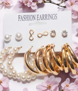 Celebrity Inspired Latest Trendy Stylish Gold Plated Korean Hoop Dangle Earrings Combo set for Women and Girls KE011