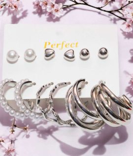 Celebrity Inspired Latest Trendy Stylish Silver Plated Korean Hoop Dangle Earrings Combo set for Women and Girls KE012