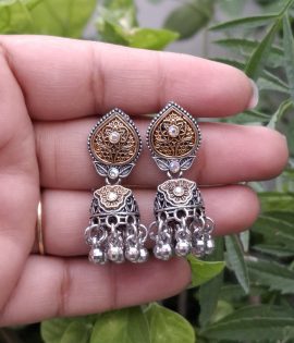 Dual Tone Oxidized jhumki Earring for girls and women Light Weight