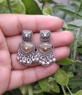 Dual Tone Oxidized jhumki Earring for girls and women Light Weight