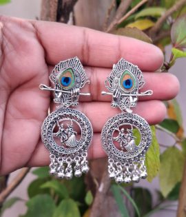 Mor Pankh Jhumka Earrings – Small Oxidized Silver Lightweight Peacock Feather Design for Girls & Women