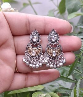 Dual Tone Oxidized jhumki Earring for girls and women Light Weight