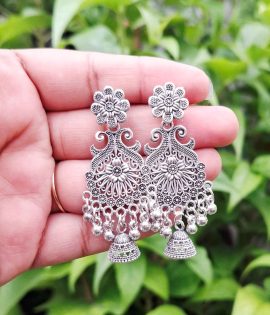 Mor Pankh Jhumka Earrings – Small Oxidized Silver Lightweight Peacock Feather Design for Girls & Women