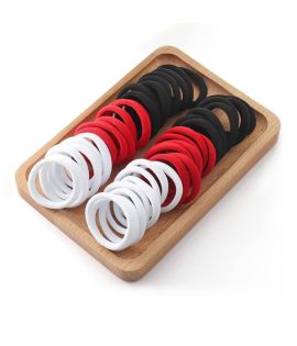 Daily use Ponytailers Hair Ties Elastic Rubber band Black, White and Red Color Soft & Strong for Women/Girls (Pack of 30)